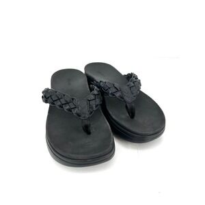 Vionic Womens Kenji Sandals Black Platform Braided Thong Flip Flops 7